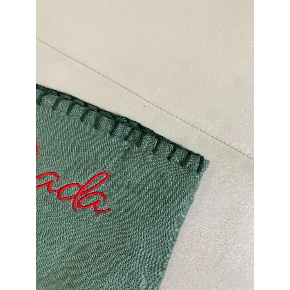 Crate &‎ Barrel Green Linen Christmas Stocking Red 